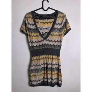 Vintage Y2K Ed Hardy Christian Audigier bodycon yellow gray Sweater Tunic Sz M‎